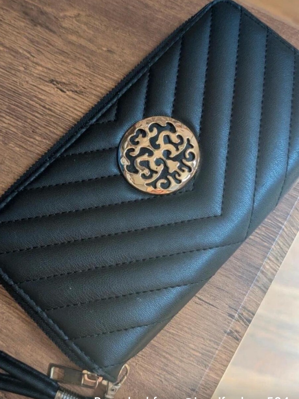 Small Black Quilted Wristlet/wallet Gold Filigree Detail